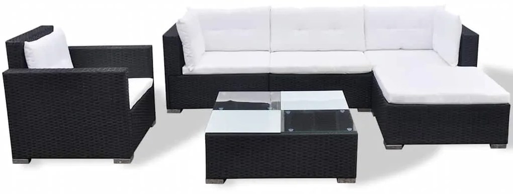 42743 vidaXL Градински комплект с възглавници, 6 части, черен полиратан