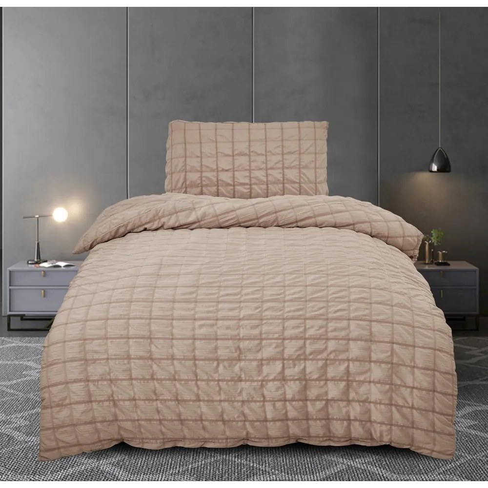 Кафяво крепово спално бельо за единично легло 140x200 cm Naomi – My House