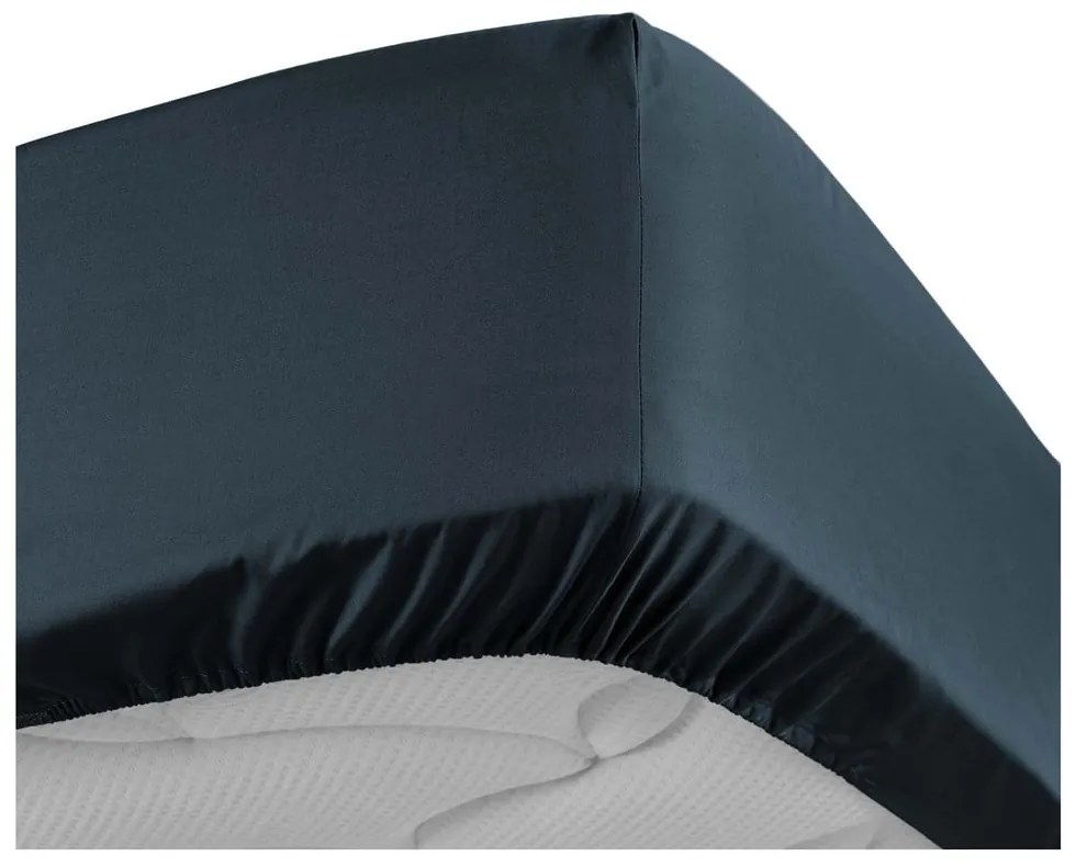 Тъмносин еластичен чаршаф от памук перкал 180x200 cm Percaline – douceur d'intérieur