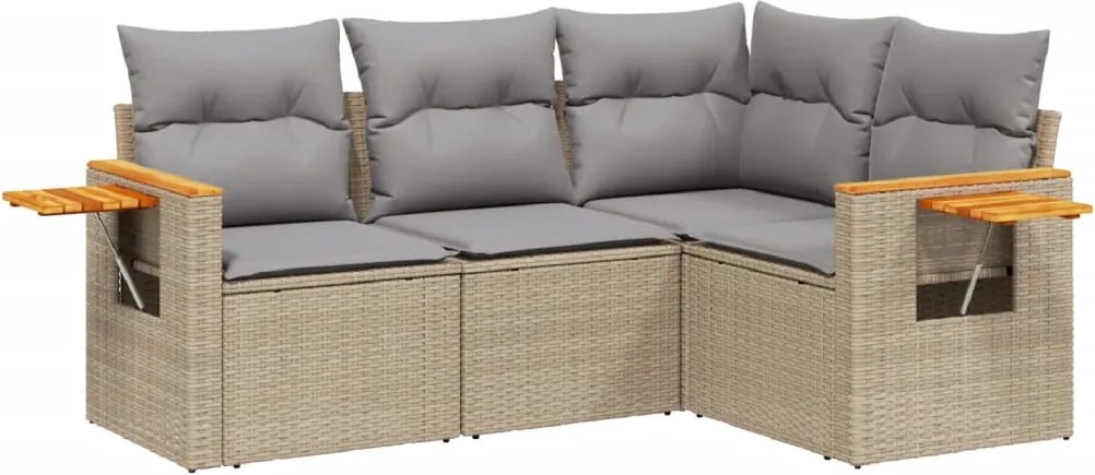 3259175 vidaXL Градински диван с възглавници, 4 части, бежов полиратан