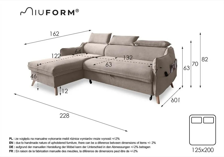 Светлосив ъглов разтегателен диван, ляв ъгъл Sweet Harmony - Miuform