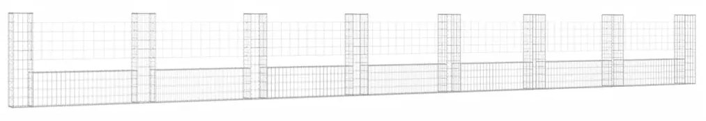 U-образна габионна кошница с 8 стълба, желязо, 860x20x100 см