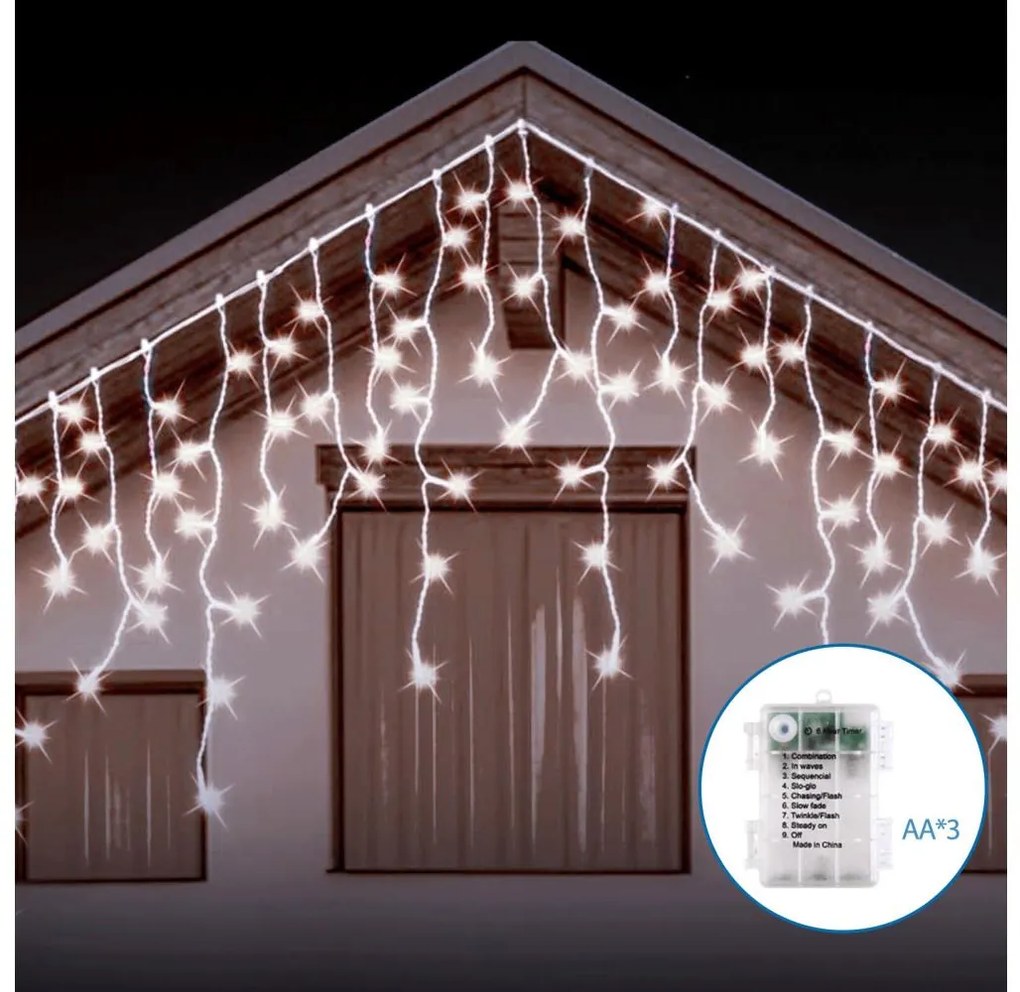 Aigostar - LED Екстериорни Коледни лампички 100xLED/8 функции/3xAA 8x0,6m IP44 cool