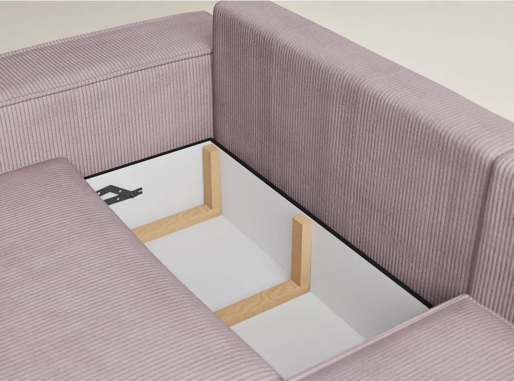 Лилав сгъваем/с място за съхранение ъглов диван от рипсено кадифе (десен ъгъл/L форма) Tonga – Maison de Rêve