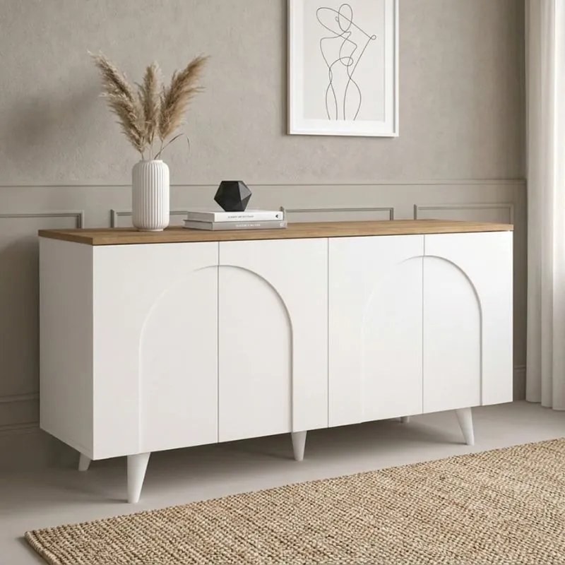 Конзола Bono TopMebel от меламин в бял - sepet oak цвят 150x45x74.6cm