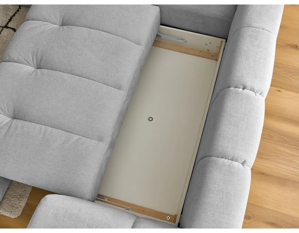 Светлосив сгъваем/с място за съхранение ъглов диван (ляв ъгъл/L форма) Fuji – Bobochic Paris