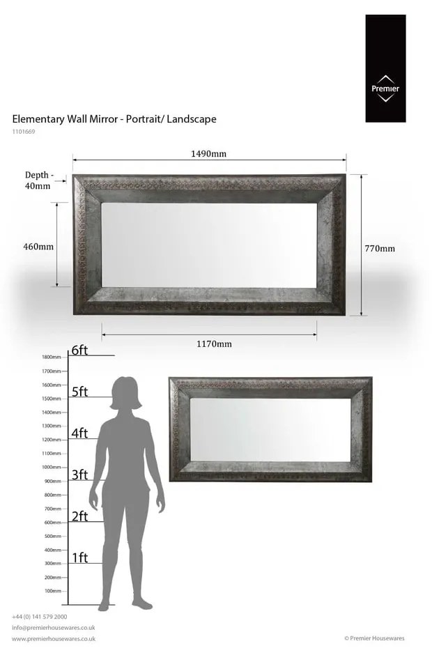 Стенно огледало 77x149 cm Elementary - Premier Housewares