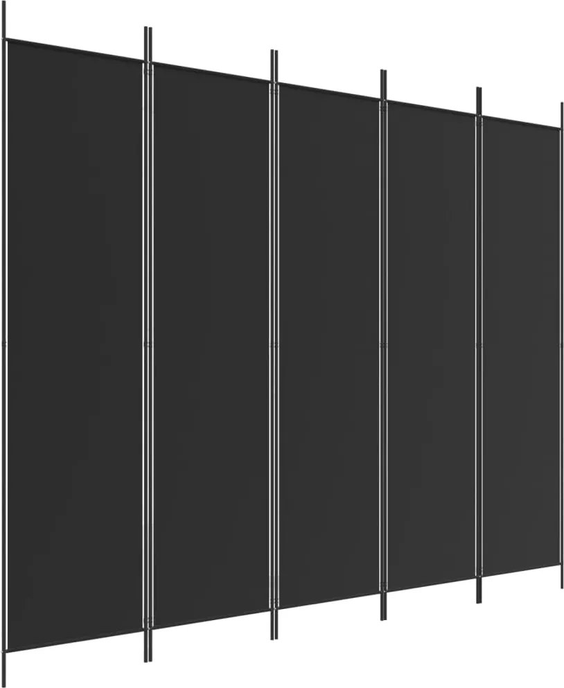 350189 vidaXL Параван за стая, 5 панела, черен, 250x200 см, текстил