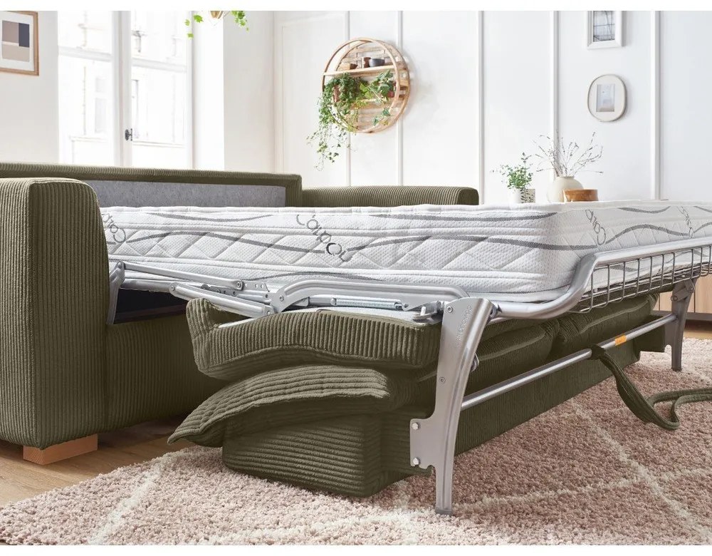 Зелено-кафяв разтегателен диван от рипсено кадифе 225 cm Augustin – Bobochic Paris