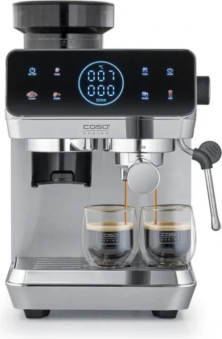 Еспресо машина Caso EspressoGourmet&Grind, 1500W, 20 bar, 1.8 л, Ulka, Pre-infusion, Cold Brew Сензорно управление, Мелачка, Портафилтър, Инокс