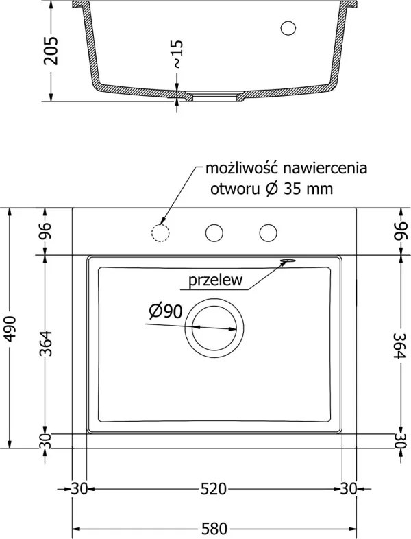 Mexen Oscar гранитна кухненска мивка с 1 отделение 580 x 490 мм, бяла, сифон