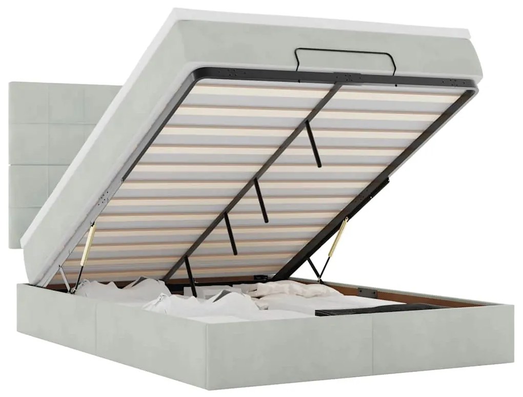 3314324 vidaXL Османска легло с матраци и LED, светлосиво, 140x200 см, кадифе
