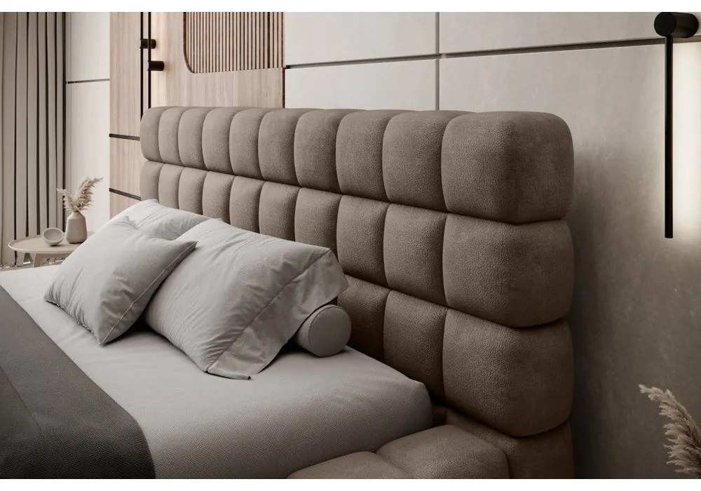 Светлокафяво тапицирано двойно легло с място за съхранение и включена подматрачна рамка 140x200 cm Dizzle – ELTAP