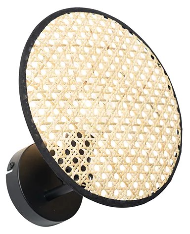 Ръстична стенна лампа черна с ратан 25 см - Kata