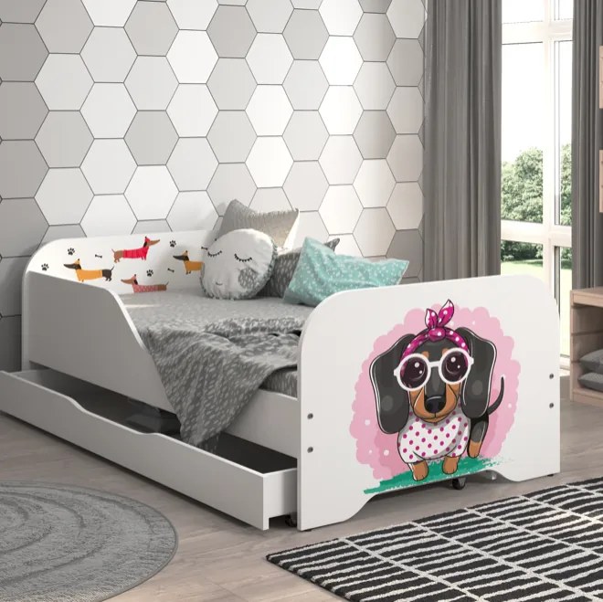 Пълно детско легло 140 x 70 cm с матрак и решетка -  SWEET DOG