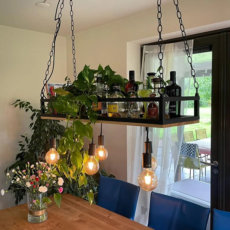 Интелигентна висяща лампа черна с дърво, включително 5 Wifi G95 - Shelf