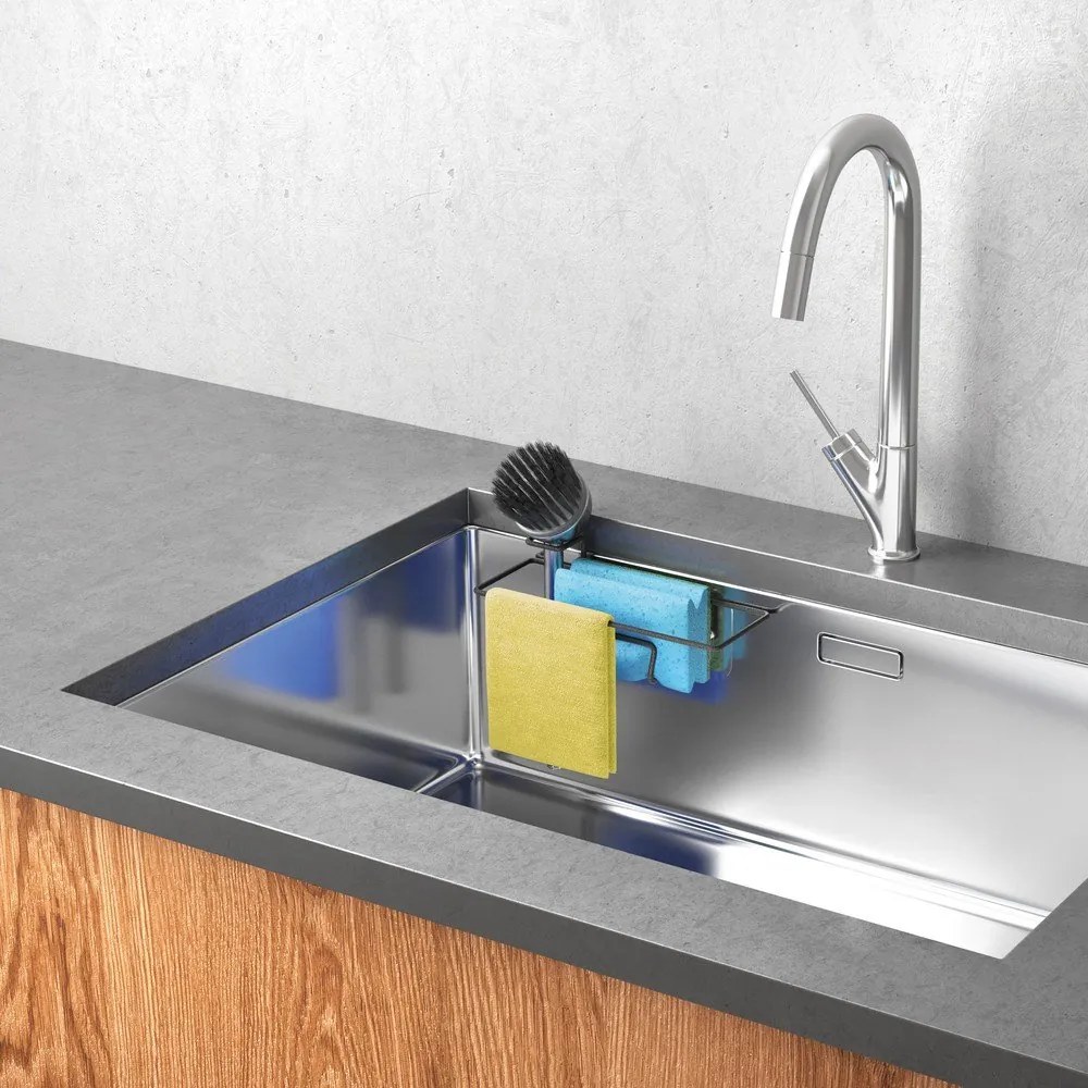 Матово черен метален органайзер за мивки без пробиване Lava – Metaltex