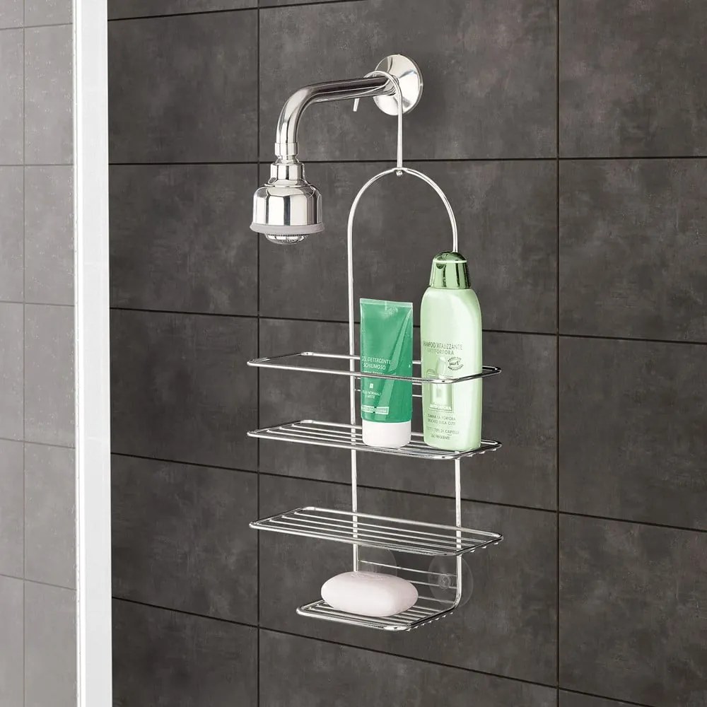 Висящ стоманен рафт за баня в блестящо сребрист цвят Luxy – Metaltex