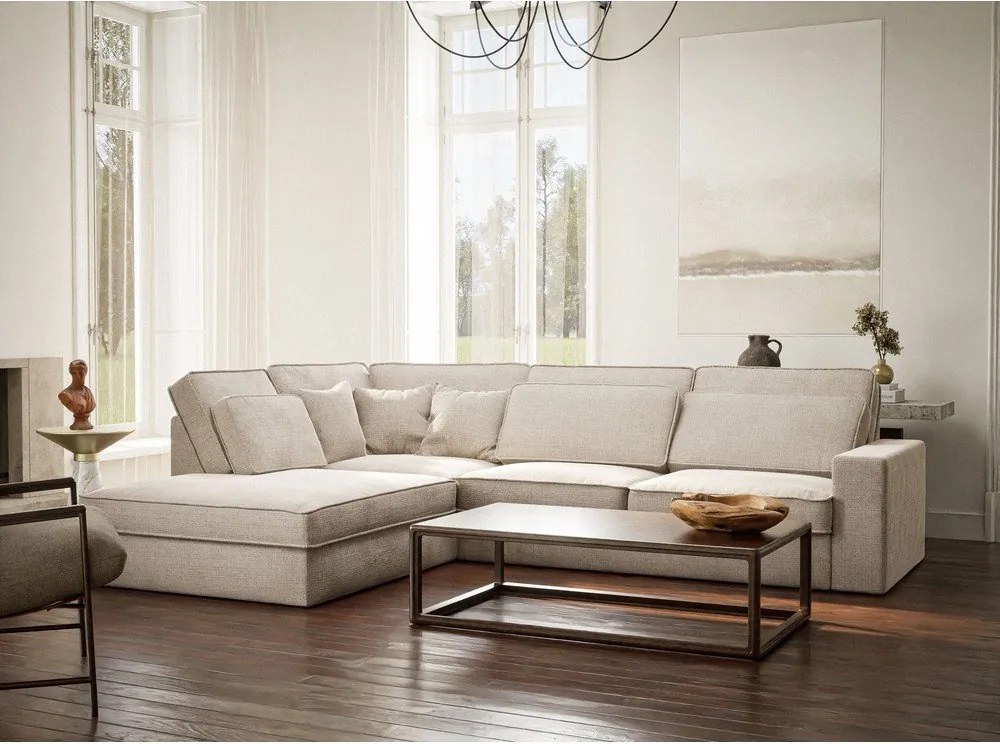 Кремав шенилов ъглов диван (ляв ъгъл/L форма) Kirou – Maison de Rêve