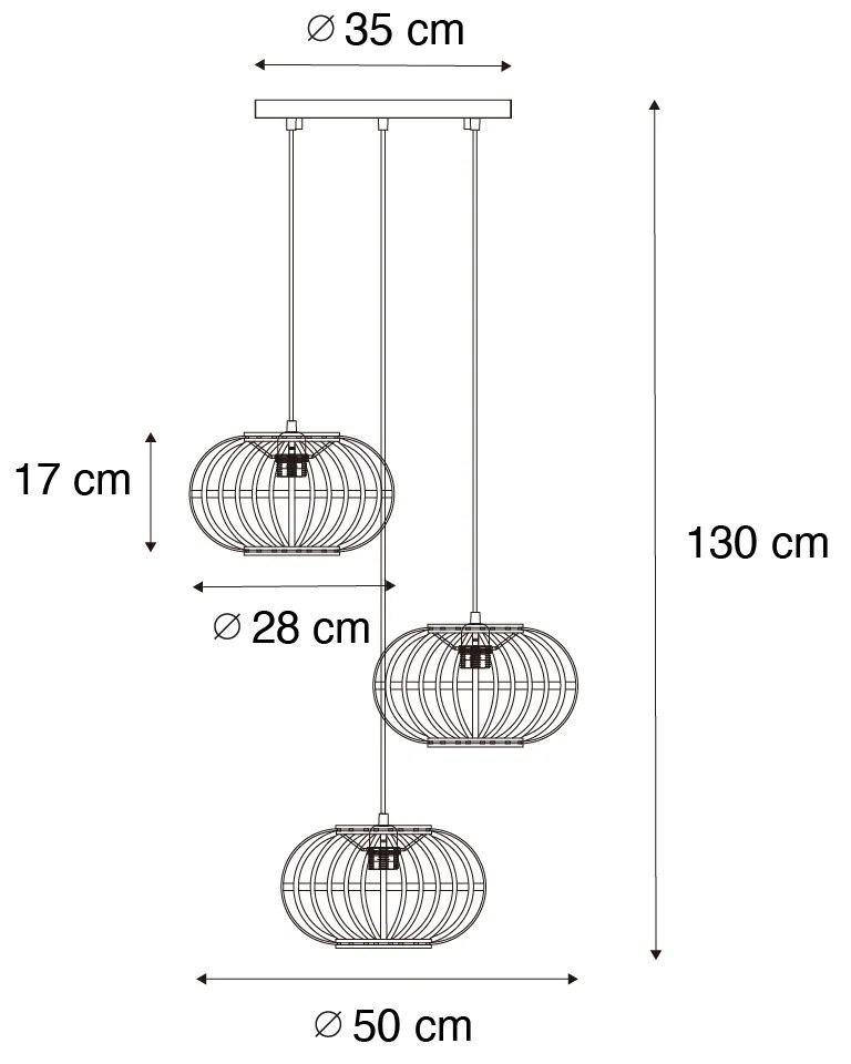 Ориенталски висящ аплик бамбук 3-светлина кръгъл - Amira