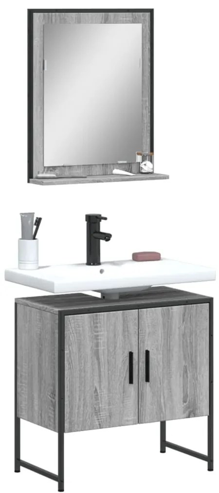 3214337 vidaXL Комплект шкаф за баня от 2 части, сив сонома, инженерно дърво