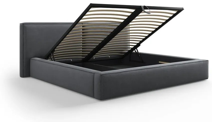 Тъмносиво тапицирано двойно легло с място за съхранение и решетка 180x200 см Arendal – Cosmopolitan Design