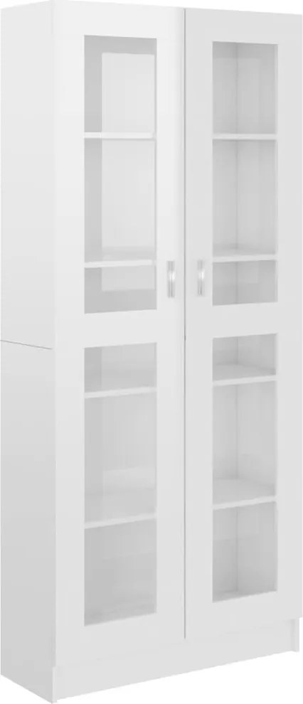 802774 vidaXL Шкаф витрина, бял гланц, 82,5x30,5x185 см, инженерно дърво