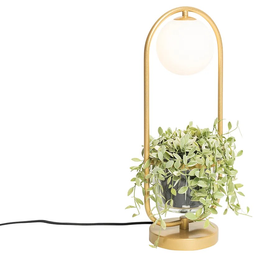 Арт Деко настолна лампа златиста с бяло стъкло - Isabella