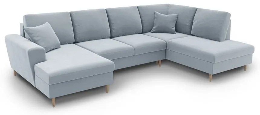 Светлосин кадифен разтегателен ъглов диван с място за съхранение (десен ъгъл/U форма) Kyoto – Cosmopolitan Design