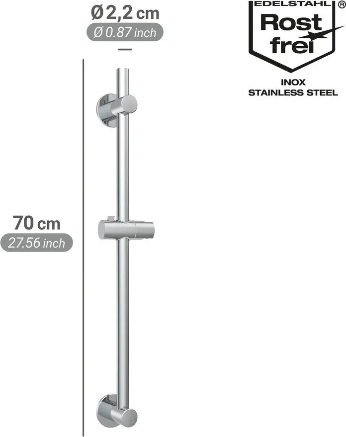Душ релса без пробиване от неръждаема стомана в блестящо сребрист цвят с подвижен държач 70 cm – Wenko