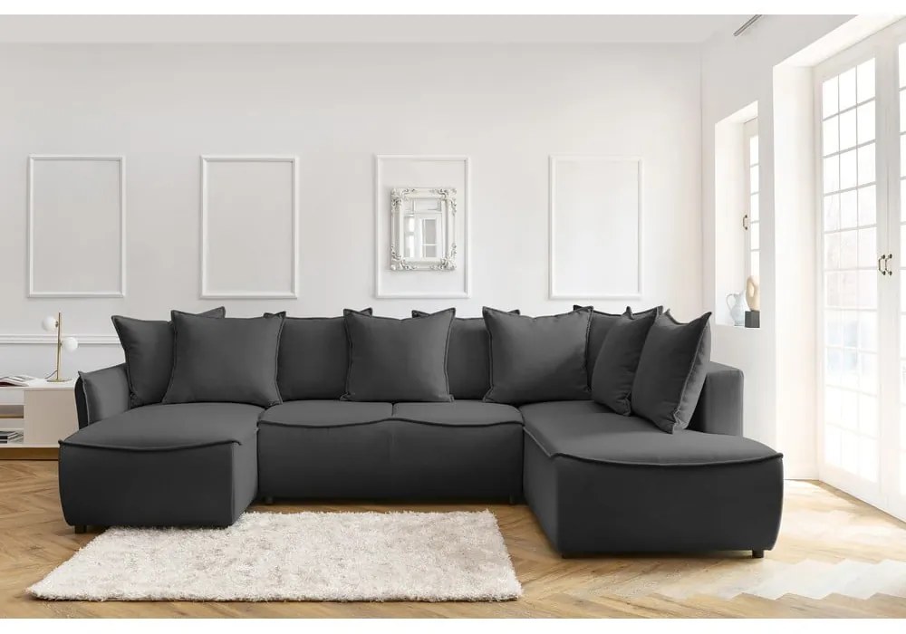 Тъмносив ъглов разтегателен диван (десен ъгъл) Leon - Bobochic Paris