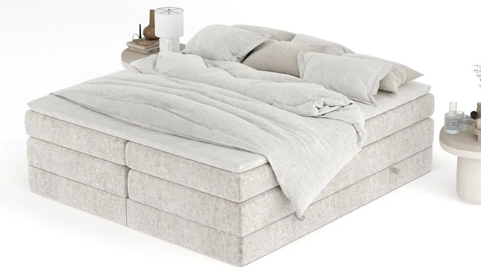 Бежово боксспринг легло 200x200 cm с място за съхранение/без табла Juniper – Maison de Rêve