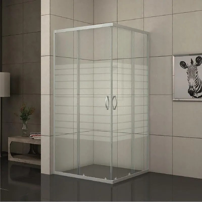 Обикновена душ кабина ICS 275/31NEW 90*90 EASY ASSEMBLE Inter Ceramic, 90x90x180см, 4мм, рисувани калени стъкла, квадратна, с две плъзгащи се врати