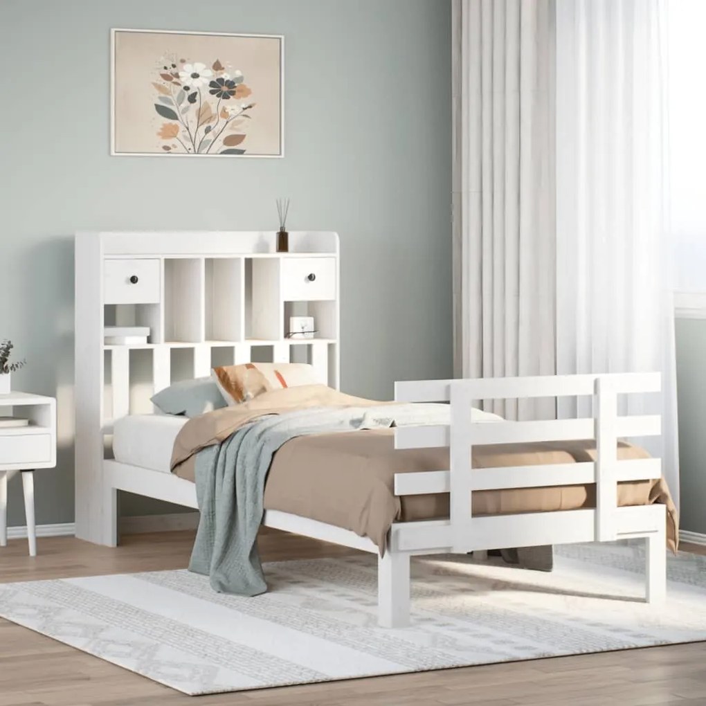3322791 vidaXL Легло с етажерка за книги, без матрак, 90x200 см, бор масив