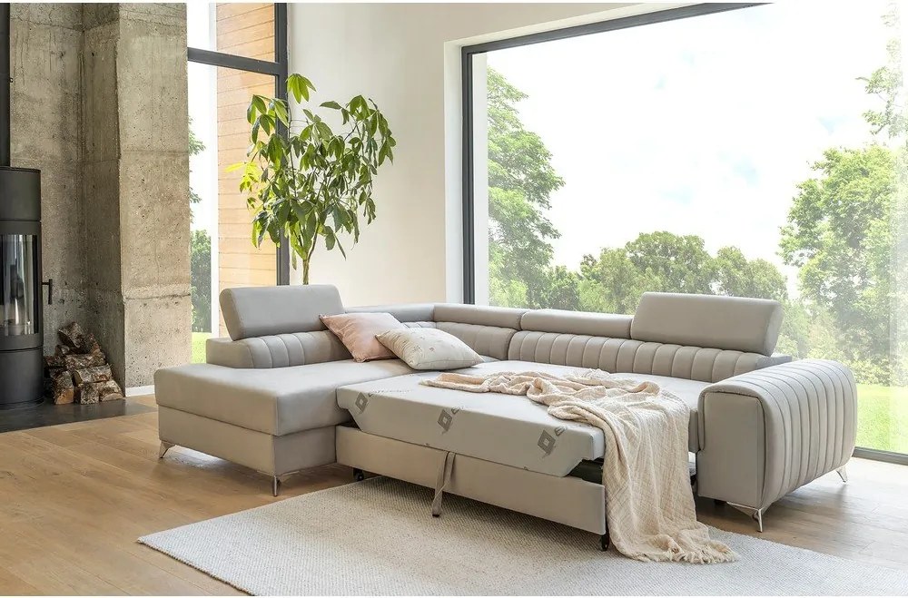 Син кадифен разтегателен ъглов диван с място за съхранение (десен ъгъл L форма) Laurence – ELTAP