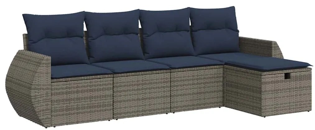 3325567 vidaXL Градински комплект с възглавници, 5 части, сив полиратан