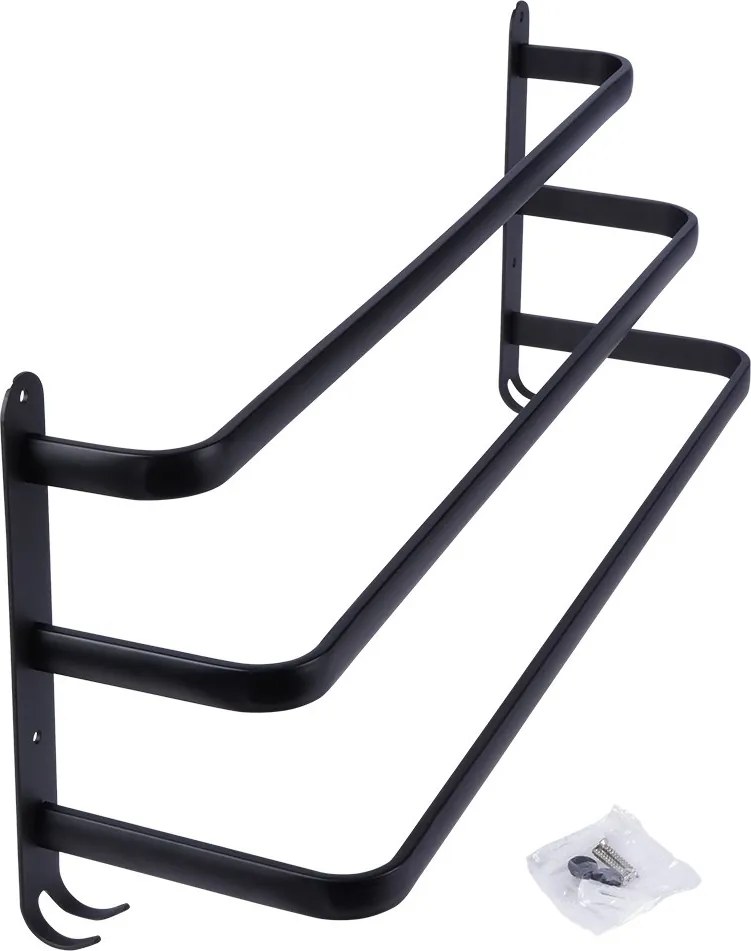 Закачалка за хавлии за баня, черен мат, 60см