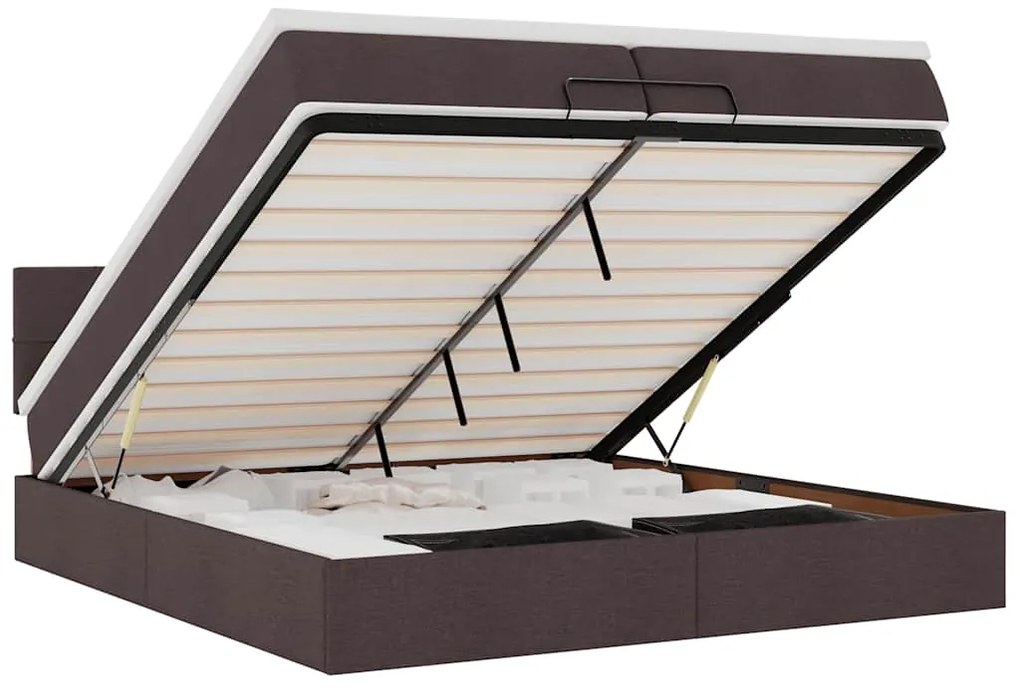 3312336 vidaXL Османска легло с матрак и LED, тъмнокафяво, 200x200 см, плат
