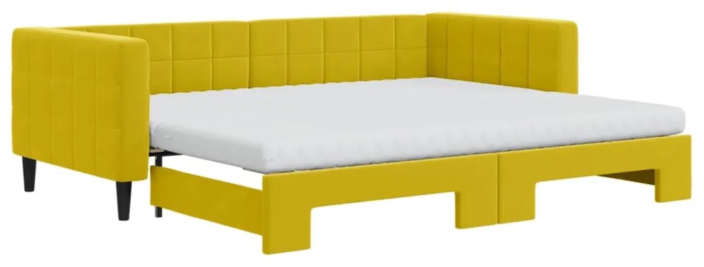 3196720 vidaXL Канапе с изтеглящо легло и матраци жълто 90x200 см кадифе