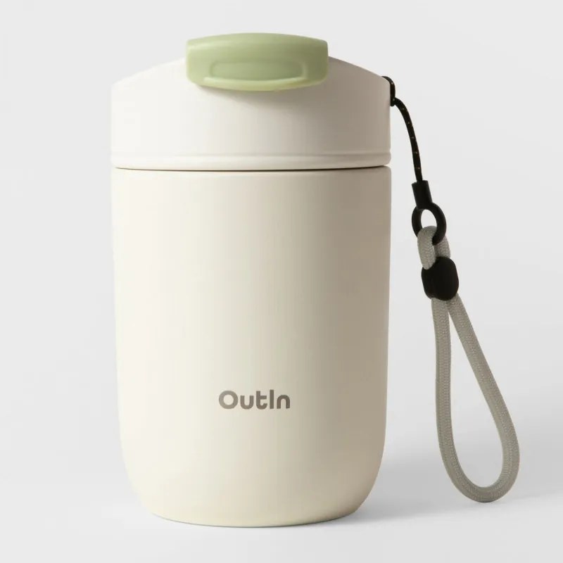Термочаша Outin Travel Tumbler, 350 мл, Топло 6ч, Студено 12ч, Неръждаема стомана 316L, Двойни стени, Вакуумна изолация, Пясъчно бял
