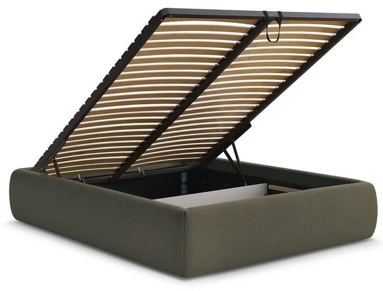 Тъмнозелено тапицирано двойно легло без табла с място за съхранение и включена подматрачна рамка 180x200 cm Inera – Bobochic Paris
