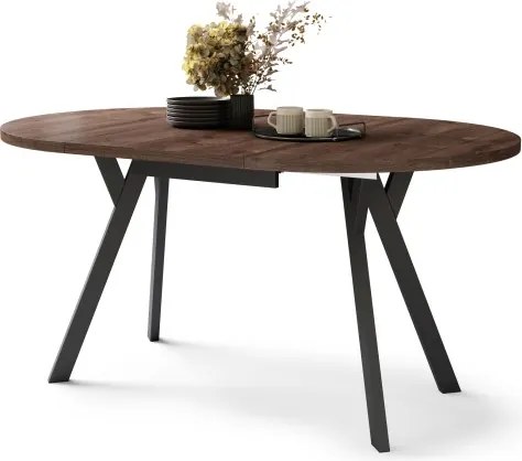АЛМО Дъб Кафяв/черни крака - КРЪГЛА РАЗТЕГАТЕЛНА МАСА С Y-ОБРАЗНИ КРАКА В ЛОФТ/ИНДУСТРИАЛЕН СТИЛ ЗА ХОЛ ИЛИ ТРАПЕЗАРИЯ