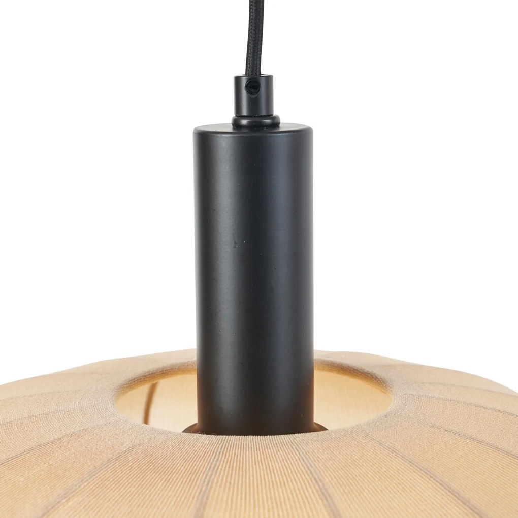 Japandi висяща лампа черна с кафяв текстилен абажур 2 светлини - Bida