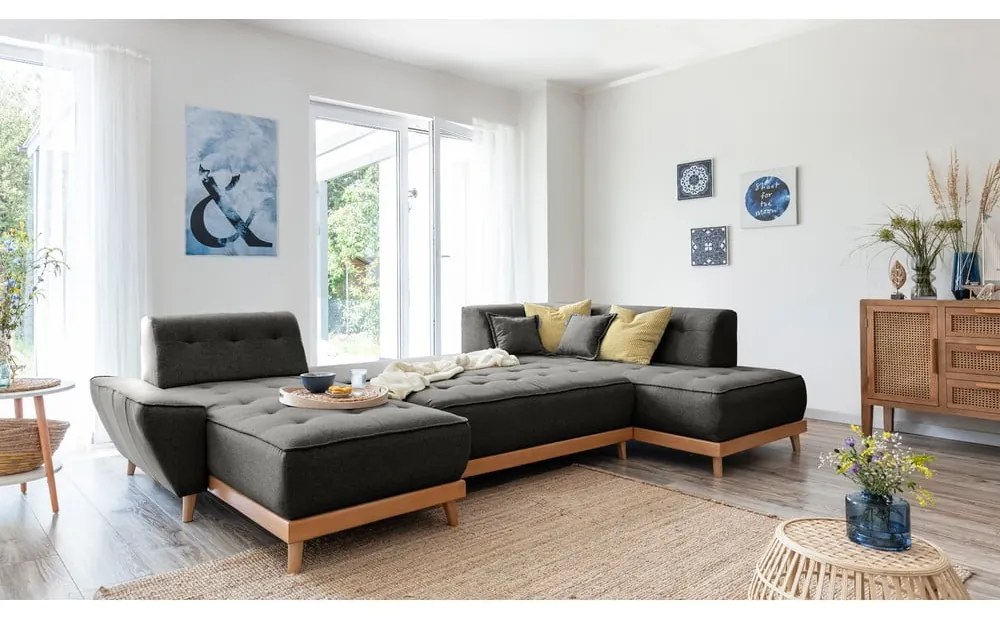 Тъмносив U-образен разтегателен диван, десен ъгъл Dazzling Daisy - Miuform