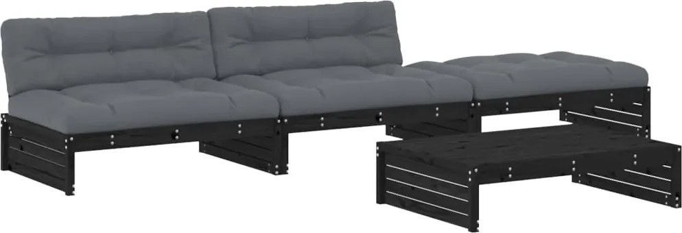 3186141 vidaXL Градински лаундж комплект 4 части с възглавници черен бор масив