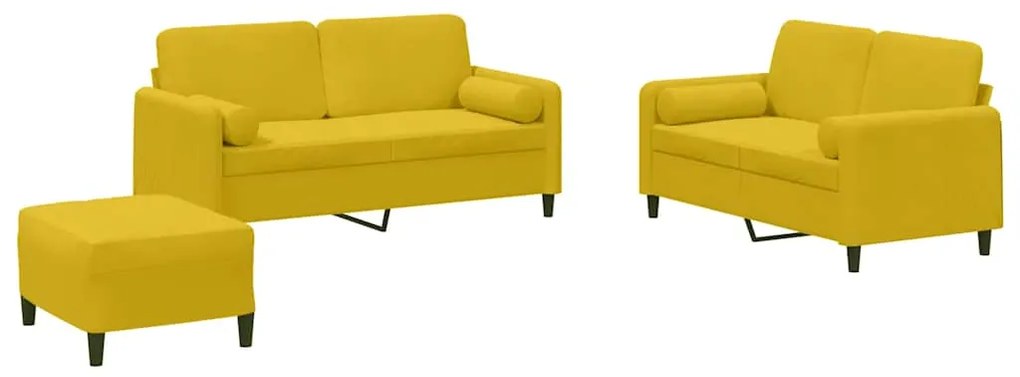 3202010 vidaXL Комплект дивани от 3 части с възглавници, жълт, кадифе