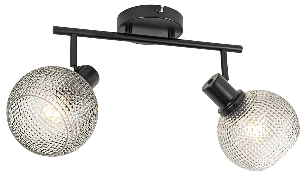 Дизайнерски прожектор черен с опушено стъкло 2-светлина - Chico