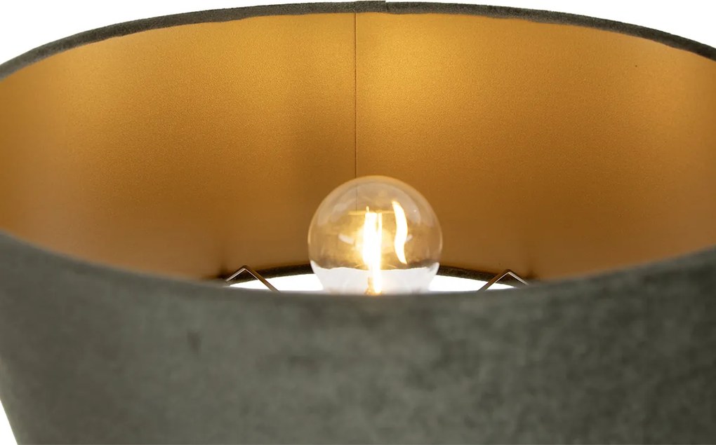 Настолна лампа бежова със зелен овален абажур и златист интериор 35 см - Thijmen