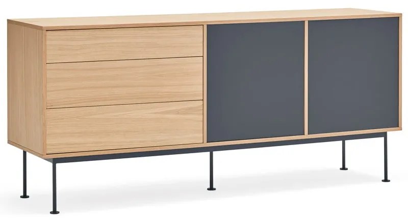 Антрацитно сив скрин с дъбов фурнир, ширина 180 см Yoko - Teulat