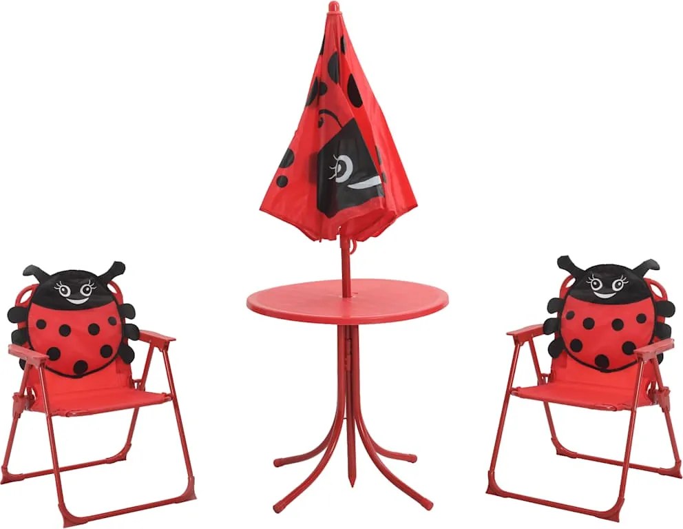 41842 vidaXL Детски градински бистро комплект от 3 части, с чадър, червен